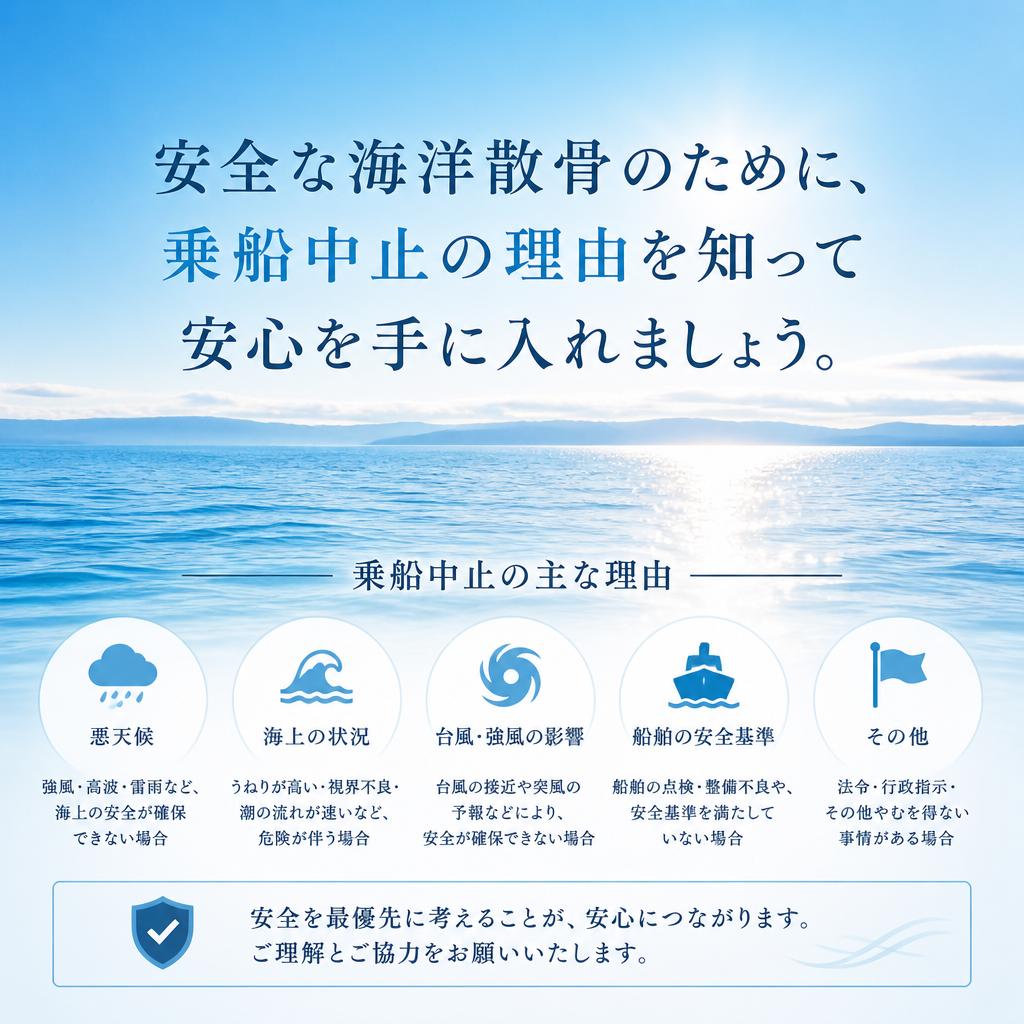 安全な海洋散骨のために、乗船中止の理由を知って安心を手に入れましょう。